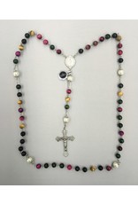 HMH Religious Multi-Color Dyed Tiger Eye Rosary with Pewter Crucifix