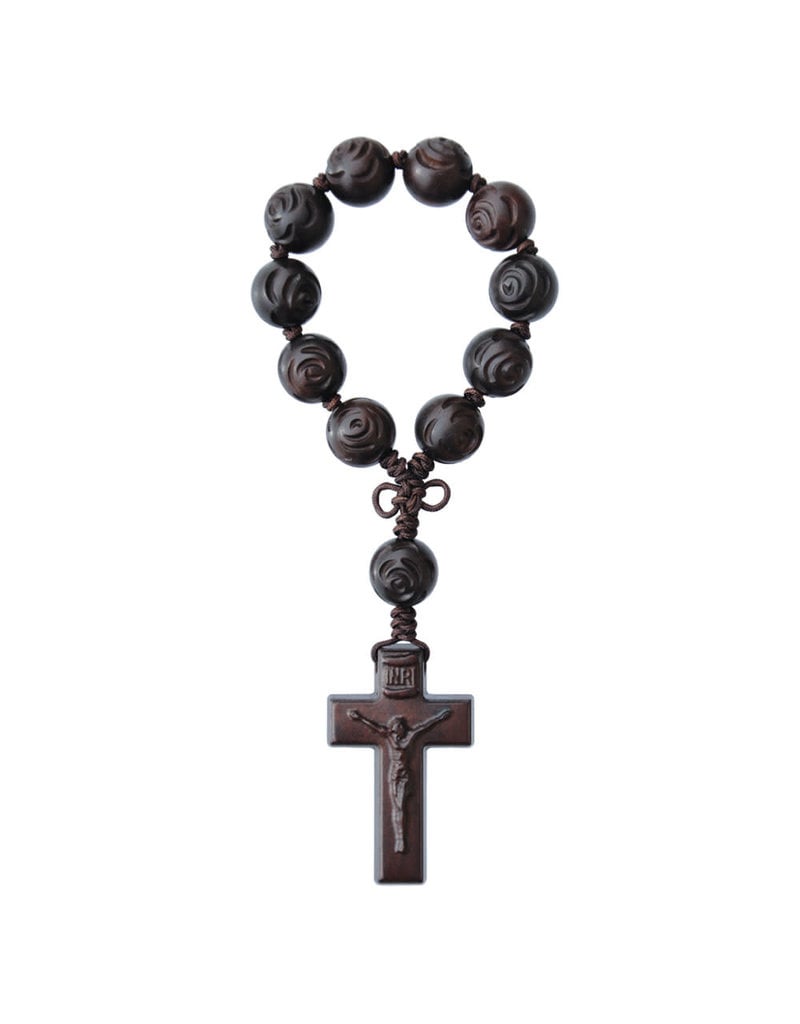 Sine Cera 13mm Rose Carved Jujube Wood One Decade Rosary