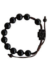 Sine Cera 10mm Adjustable Black Onyx and Jujube Wood Rosary Bracelet