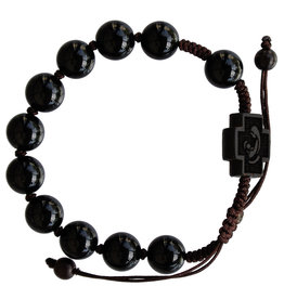 Sine Cera 10mm Adjustable Black Onyx and Jujube Wood Rosary Bracelet