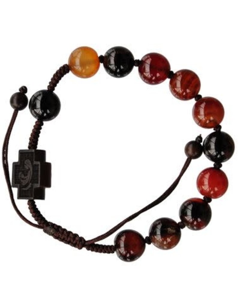 Sine Cera 10mm Adjustable Agate and Jujube Wood Rosary Bracelet