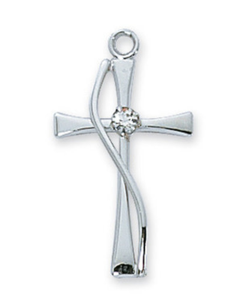 McVan Sterling Silver Cross with Stone on 18" Rhodium Chain and Deluxe Gift Box