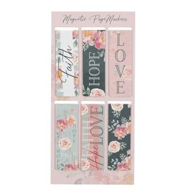 Christian Art Gifts Magnetic Pagemarkers: Faith, Hope, and Love (Set Of 6) blush pink and black