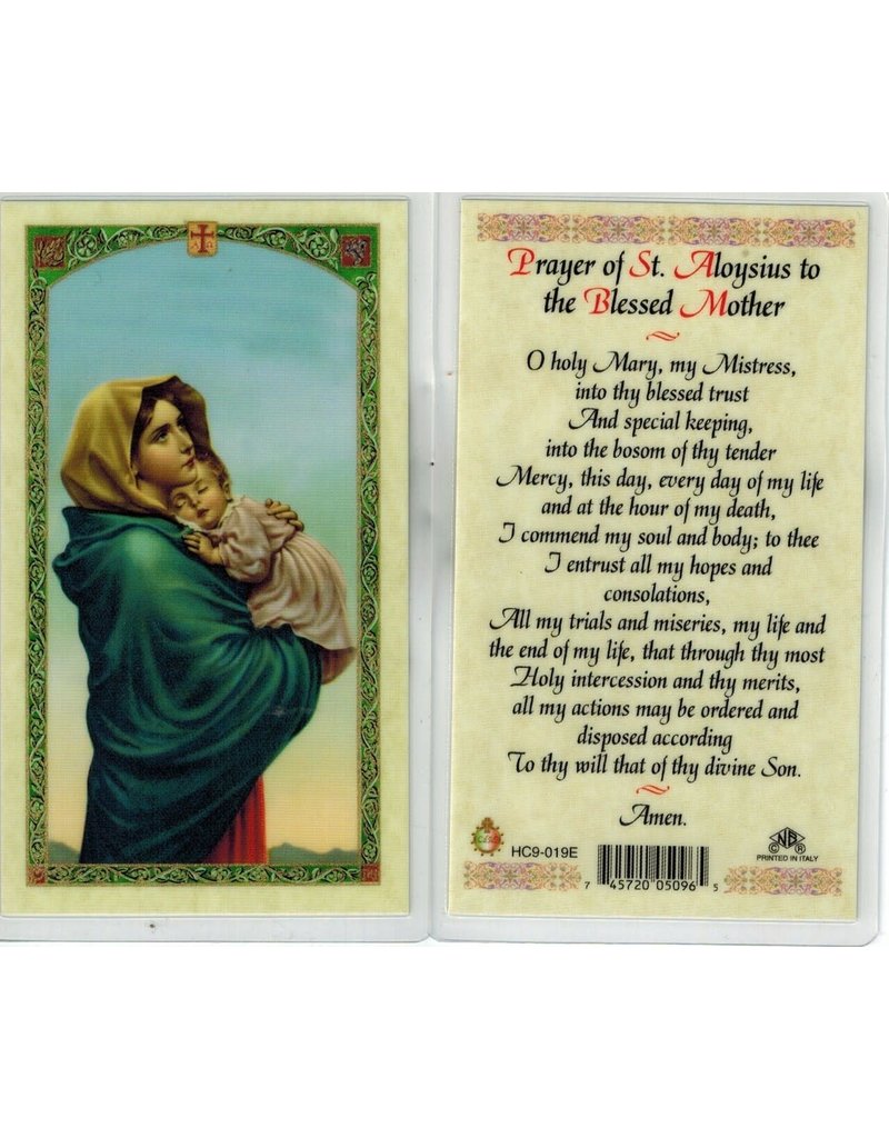 Laminated Holy Card, Prayer of St. Aloysius to the Blessed Mother