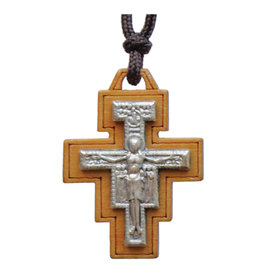 Sine Cera 1.25″ Wood San Damiano Cross Necklace
