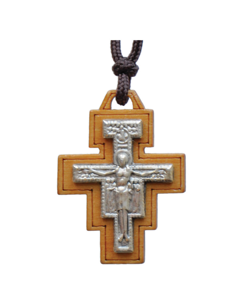 Sine Cera 1.25″ Wood San Damiano Cross Necklace