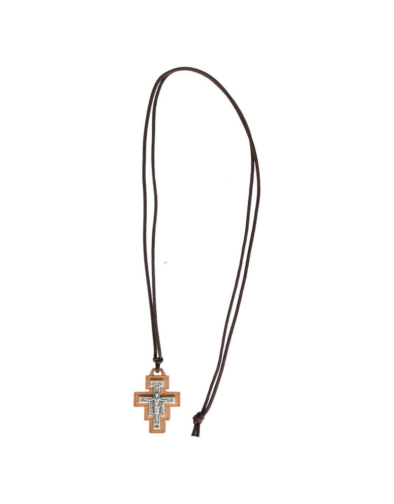 Sine Cera 1.25″ Wood San Damiano Cross Necklace