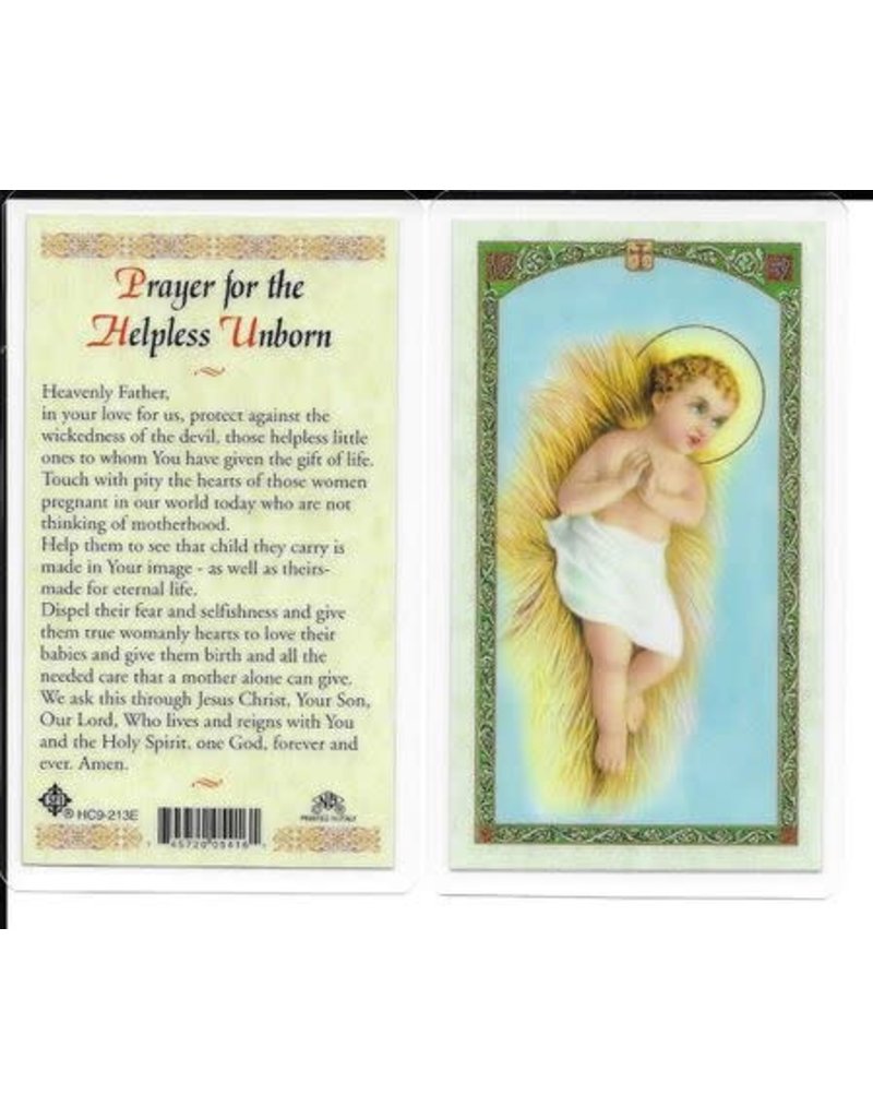 Laminated Holy Card Prayer for the Helpless Unborn