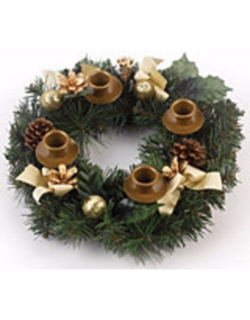 Vermont Christmas Company Traditional Pine Cone Advent Wreath, gold ribbon