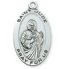 McVan Sterling Silver St. Jude Pendant - Sterling Silver St. Jude with 18 in. Rhodium Plated Brass Chain and Deluxe Gift Box