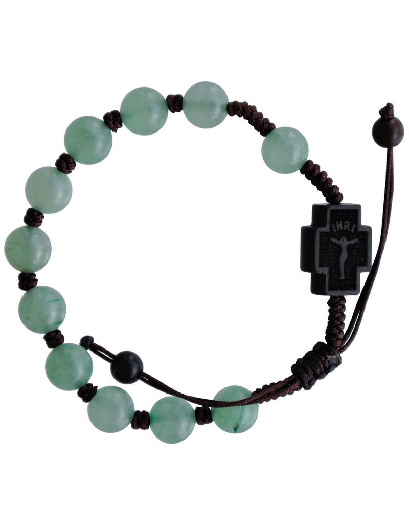 Sine Cera 8mm Adjustable Green Jade and Jujube Wood Rosary Bracelet