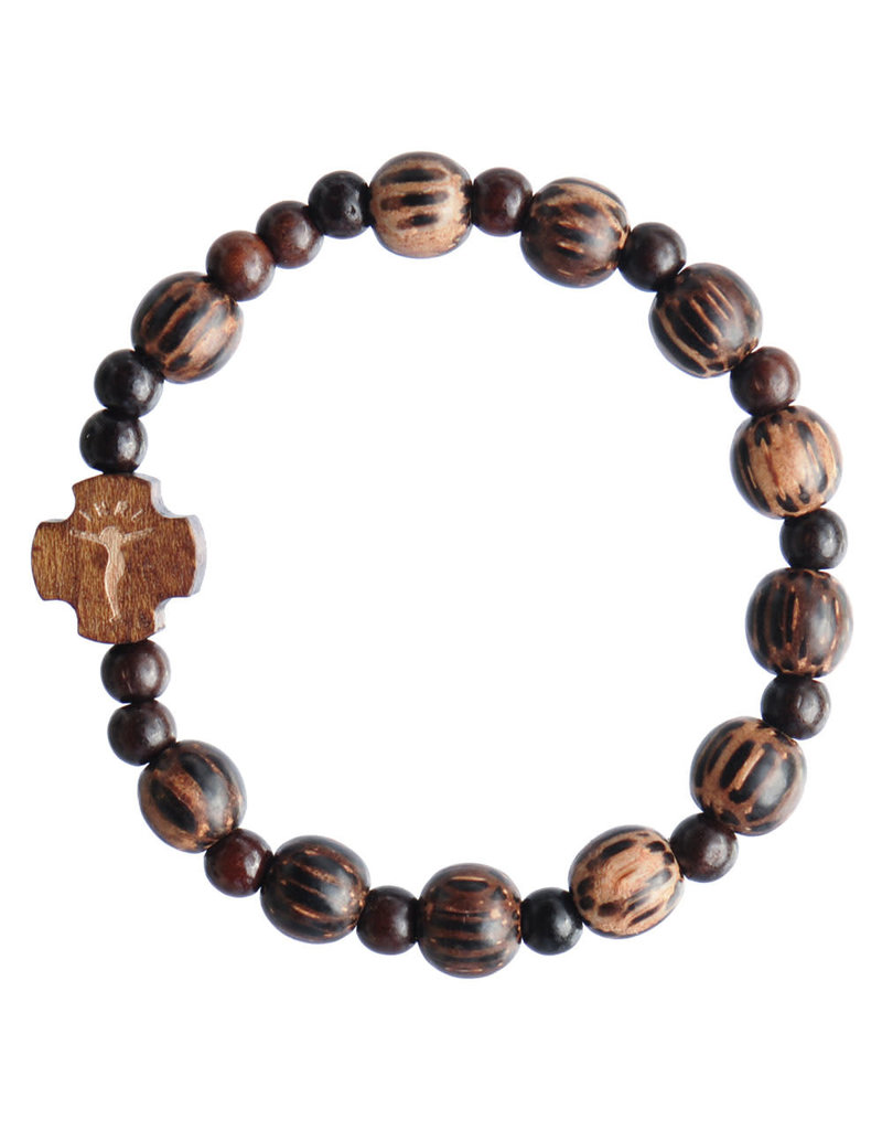 Sine Cera 8mm Children's Striped Wood Stretch Rosary Bracelet