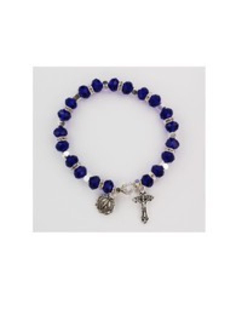 McVan Dark Blue Stretch Rosary Bracelet With Miraculous Medal and Crucifix