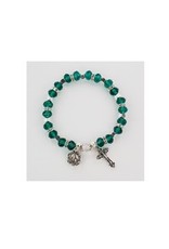 McVan Emerald Rosary Stretch Bracelet With Miraculous Medal and Crucifix