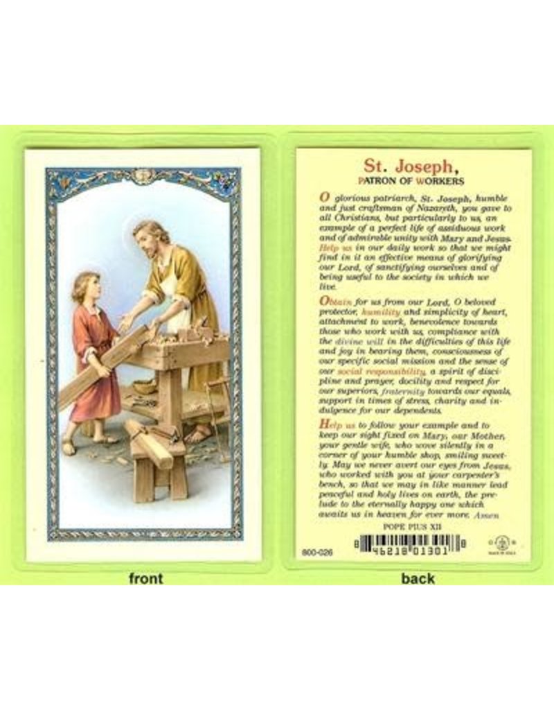 WJ Hirten Laminated Holy Card Daily Prayer to St. Joseph the Worker