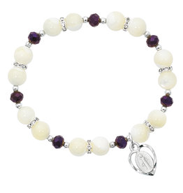 McVan Mother of Pearl & Purple Miraculous Stretch Bracelet