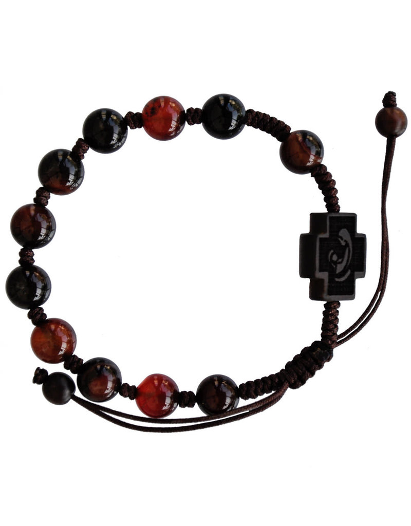 Sine Cera 8mm Adjustable Agate & Jujube Wood Rosary Bracelet