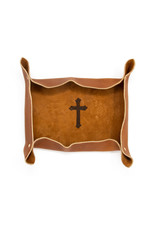 OreMoose || Valet Tray (Tan Casco) - Handmade Leather Catchall Tray with Cross Design