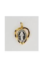 McVan Gold and Sterling Silver Two-Tone Heart Shaped Miraculous Medal with 18" Chain