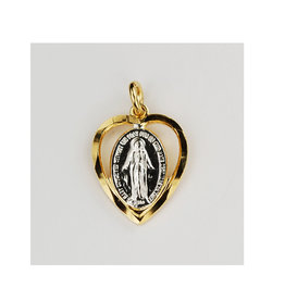 McVan Gold and Sterling Silver Two-Tone Heart Shaped Miraculous Medal with 18" Chain