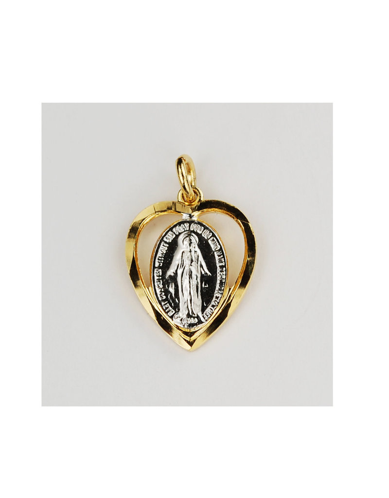 McVan Gold and Sterling Silver Two-Tone Heart Shaped Miraculous Medal with 18" Chain