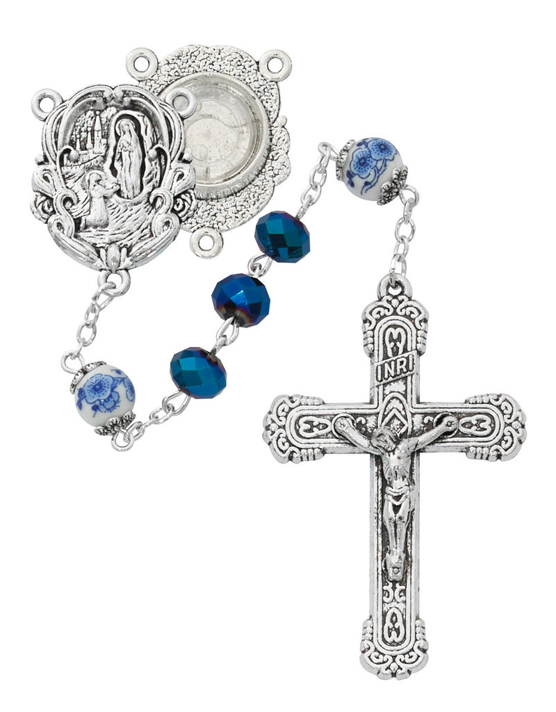 McVan Blue Metallic Lourdes Water Rosary