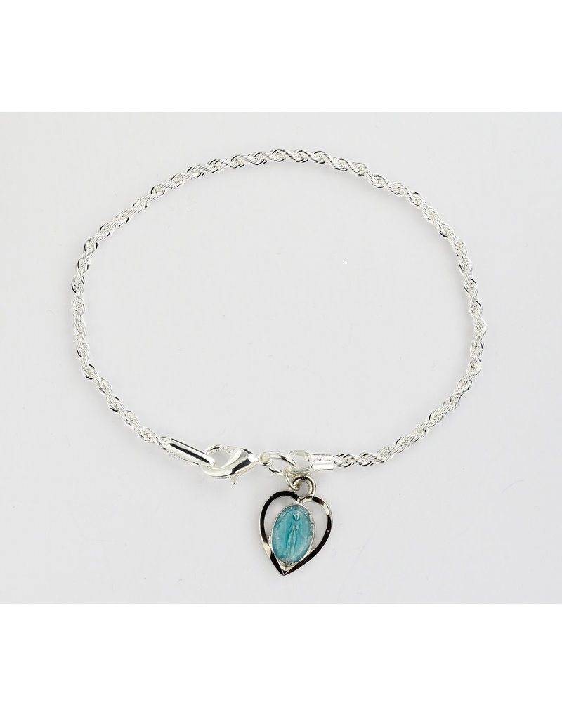 McVan 7.5" Blue Miraculous Medal Heart Rope Bracelet