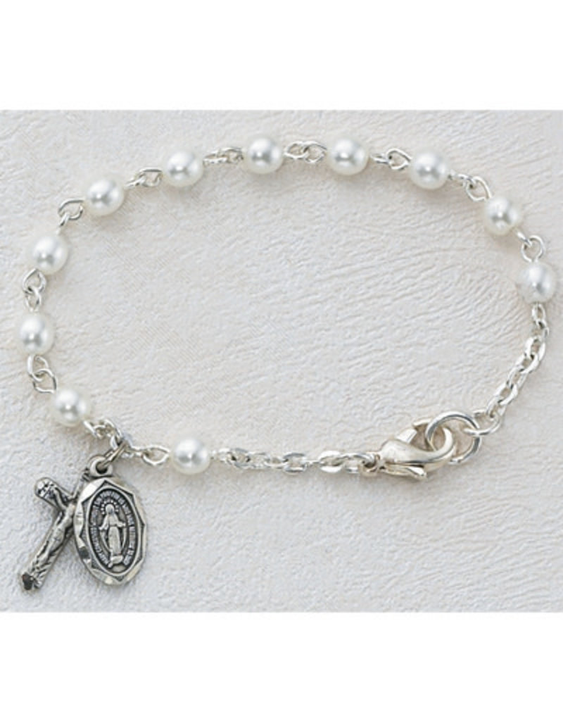 McVan 5 1/2"  Pearl Baby Bracelet with Crucifix and Miraculous Medal