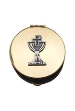 CA gift Pyx With Chalice and Chi-Rho Cross (PC551) - 1 1/2" Diameter, 1/2" Deep, Polished Gold Plated, Holds 6-9 Hosts