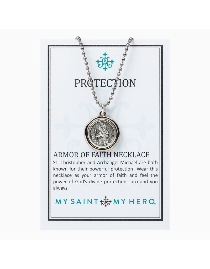 My Saint My Hero Archangel Michael & Saint Christopher Protection Armor of Faith Necklace - Bead Ball Chain