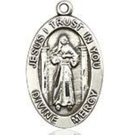 Bliss Manufacturing Sterling Silver Divine Mercy and Faustina Medal on 18" Sterling Chain