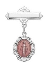 McVan Pink Enameled Sterling Silver Miraculous Medal Baby Pin