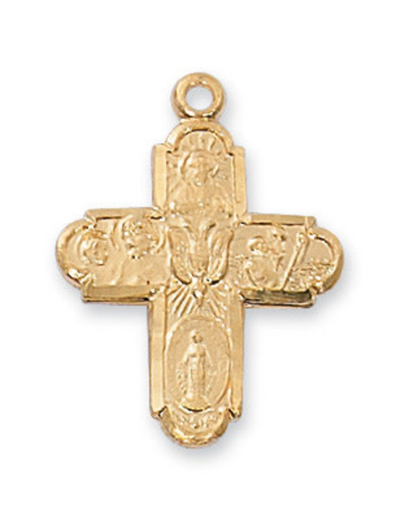 McVan Gold over Sterling Silver Four-Way Medal with 18" Chain Necklace: St. Joseph, Scapular, Miraculous Medal, St. Christopher, Sacred Heart of Jesus