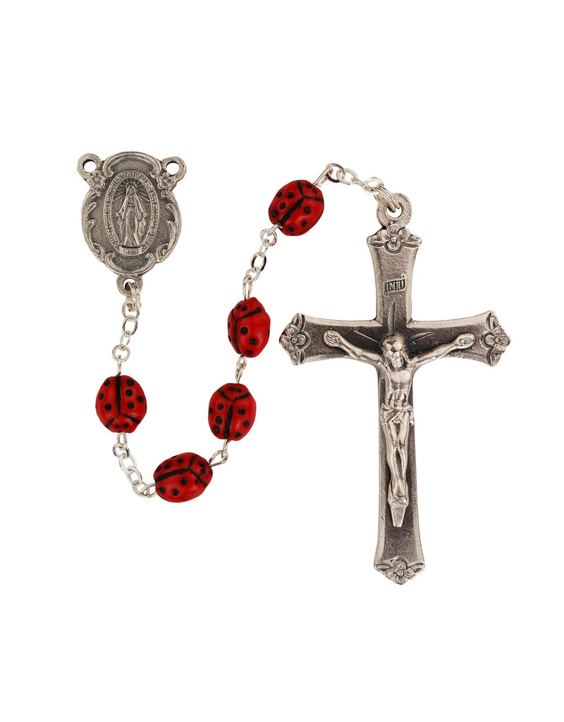 McVan Red Lady Bug Silver Rosary