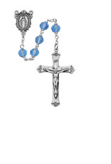 Blue Tin Cut Crystal Rosary Boxed - Sterling silver center