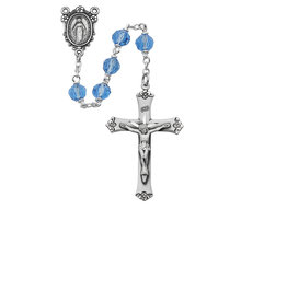 McVan Blue Tin Cut Crystal Rosary Boxed - Sterling silver center