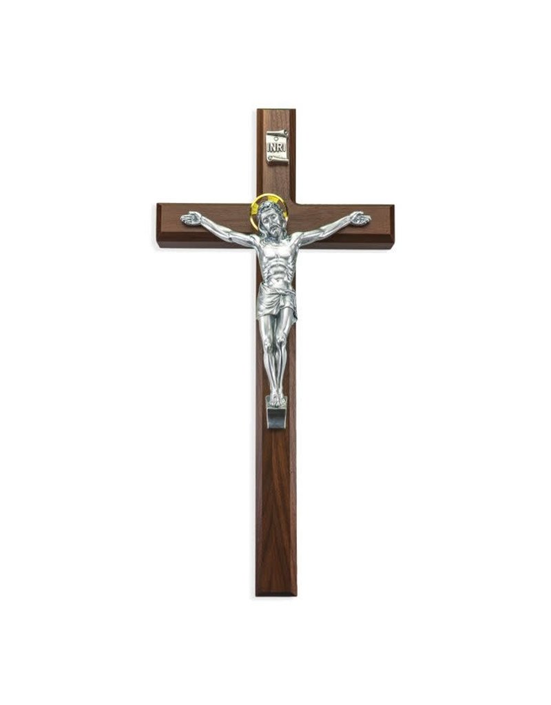 WJ Hirten 15" Heirloom Quality Walnut Cross with Silver Plated Corpus