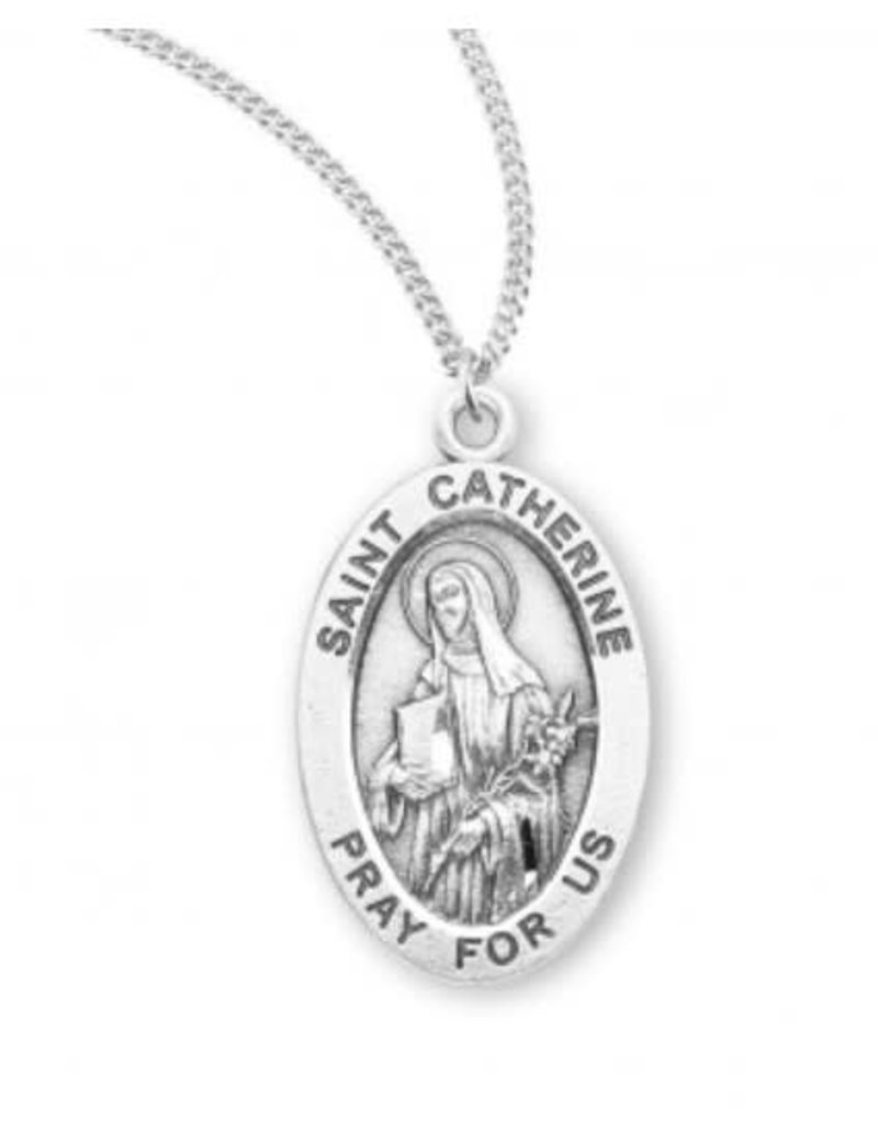 HMH Religious Sterling Silver St. Catherine Medal With 18" Chain Necklace