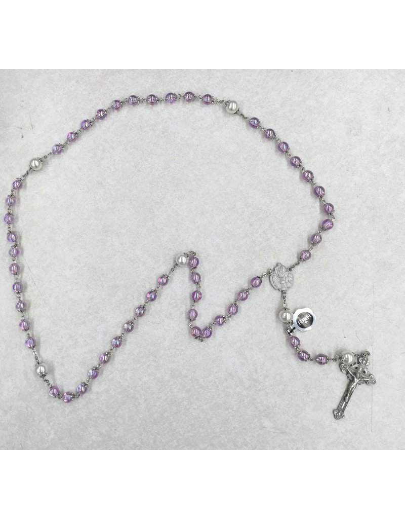 HMH Religious 8mm Light Amethyst Glass Shimmer Capped Bead Rosary
