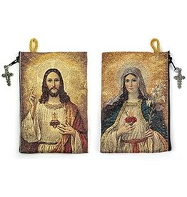Logos Trading Post Heart Of Jesus & Immaculate Heart Of Mary Woven Tapestry Rosary Pouch