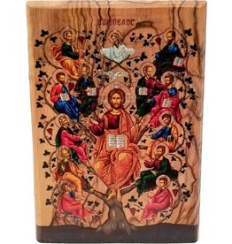 Logos Trading Post Holy Land Olive Wood Full Color Icon from Israel, Jesus and The 12 Apostles, Handmade Wooden Standing Icon Plaque