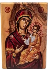 Logos Trading Post Holy Land Olive Wood Full Color Icon from Israel, Virgin Mary of Jerusalem, Handmade Wooden Standing Icon Plaque