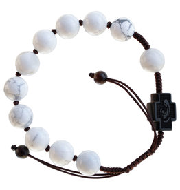 Sine Cera 10mm Adjustable Howlite and Jujube Wood Rosary Bracelet