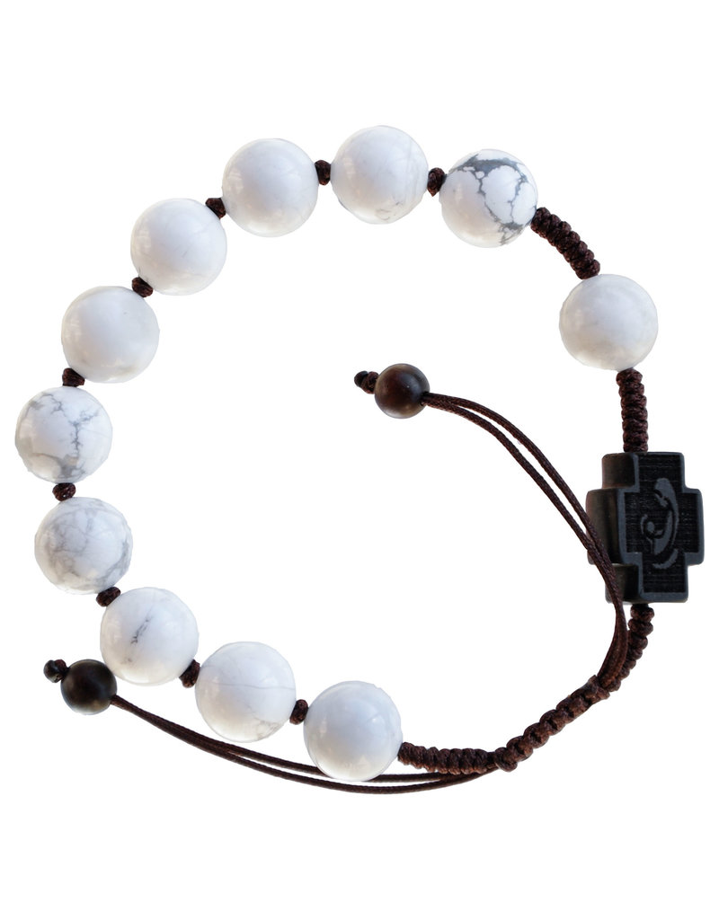 Sine Cera 10mm Adjustable Howlite and Jujube Wood Rosary Bracelet