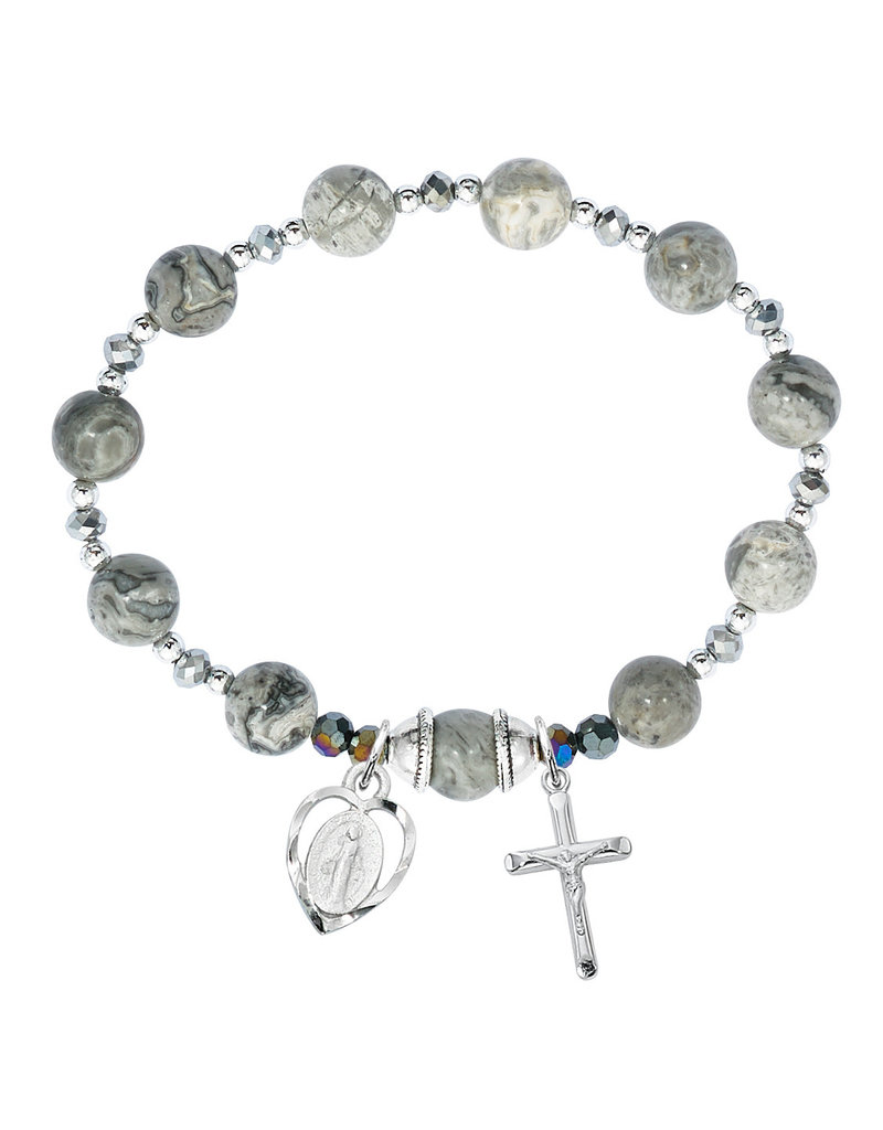 McVan Grey Marble Rosary Stretch Bracelet
