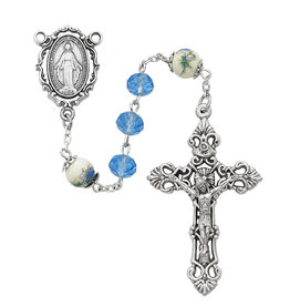 McVan 8MM Blue Miraculous Medal Rosary with Ceramic Beads