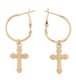 Christian Brands Catholic Gold Cross Hoop Earings