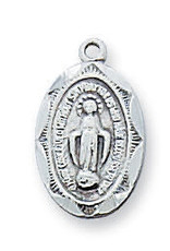 McVan Sterling Silver Miraculous Medal on 16" Rhodium Chain