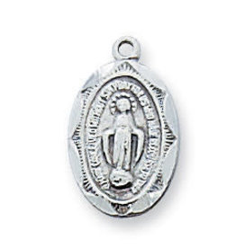 McVan Sterling Silver Miraculous Medal on 16" Rhodium Chain