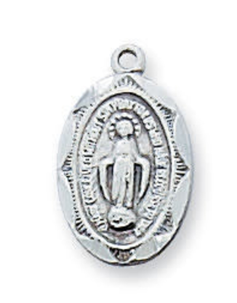 McVan Sterling Silver Miraculous Medal on 16" Rhodium Chain